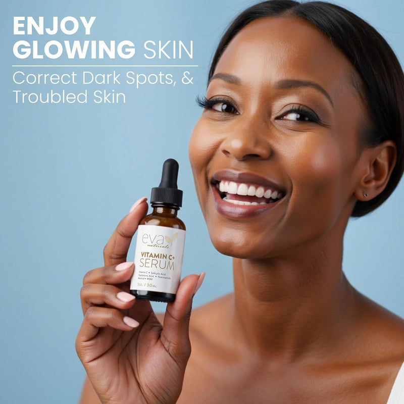 Eva Naturals Suero de vitamina C Plus, 2 % retinol, 3,5 % niacinamida, 5 % ácido hialurónico, 2 % ácido salicílico, 10 % MSM, 20 % vitamina C, suero para limpieza de piel, reparador de piel antienveje