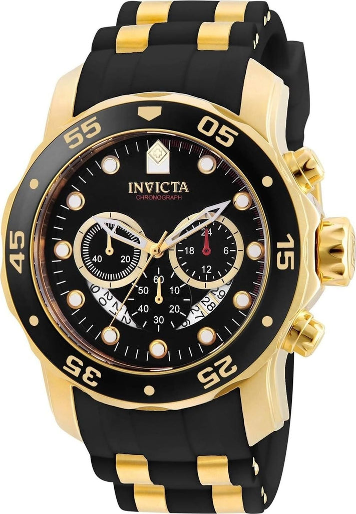 Invicta Men's 6981 Pro Diver Collection Chronograph Black Dial Black Dress Watch - 48 / Gold with Black Dial
