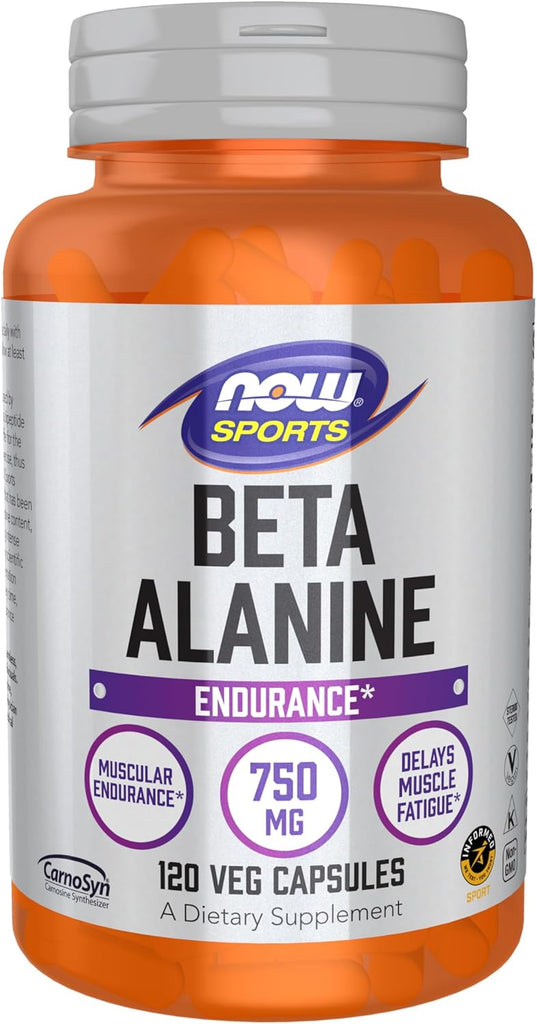 NOW Foods Sports Nutrition, Beta-Alanine 750 mg, Delays Muscle Fatigue*, Endurance*, 120 Veg Capsules - 120 Count (Pack of 1)