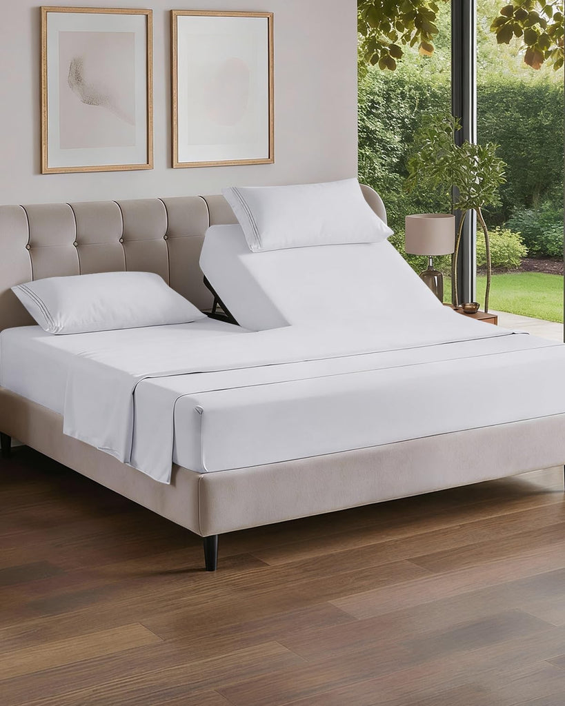 Flex Top Split Head King 4 Piece Sheet Set - Ultra-Soft, Breathable - White