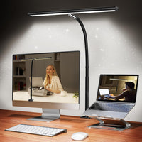 Airlonv LED Desk Lamp with Clamp, 17" Stepless Dimming Light, Black
