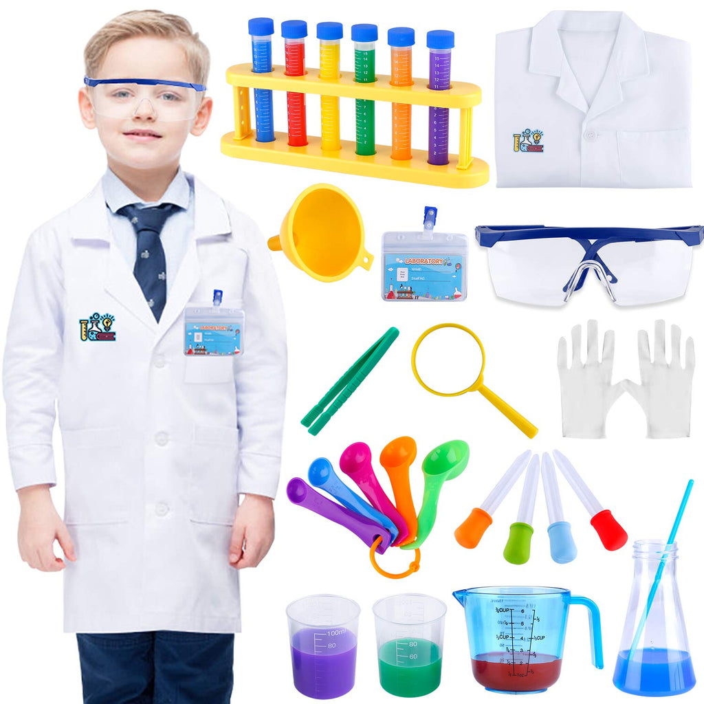 INNOCHEER Kids Science Experiment Kit with Lab Coat Scientist Costume Dress Up and Role Play Toys Gift for Boys Girls Ki