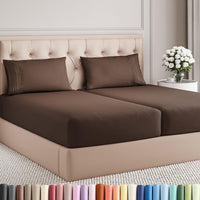 Split King Size 5 Piece Sheet Set - Breathable & Cooling Sheets - Brown