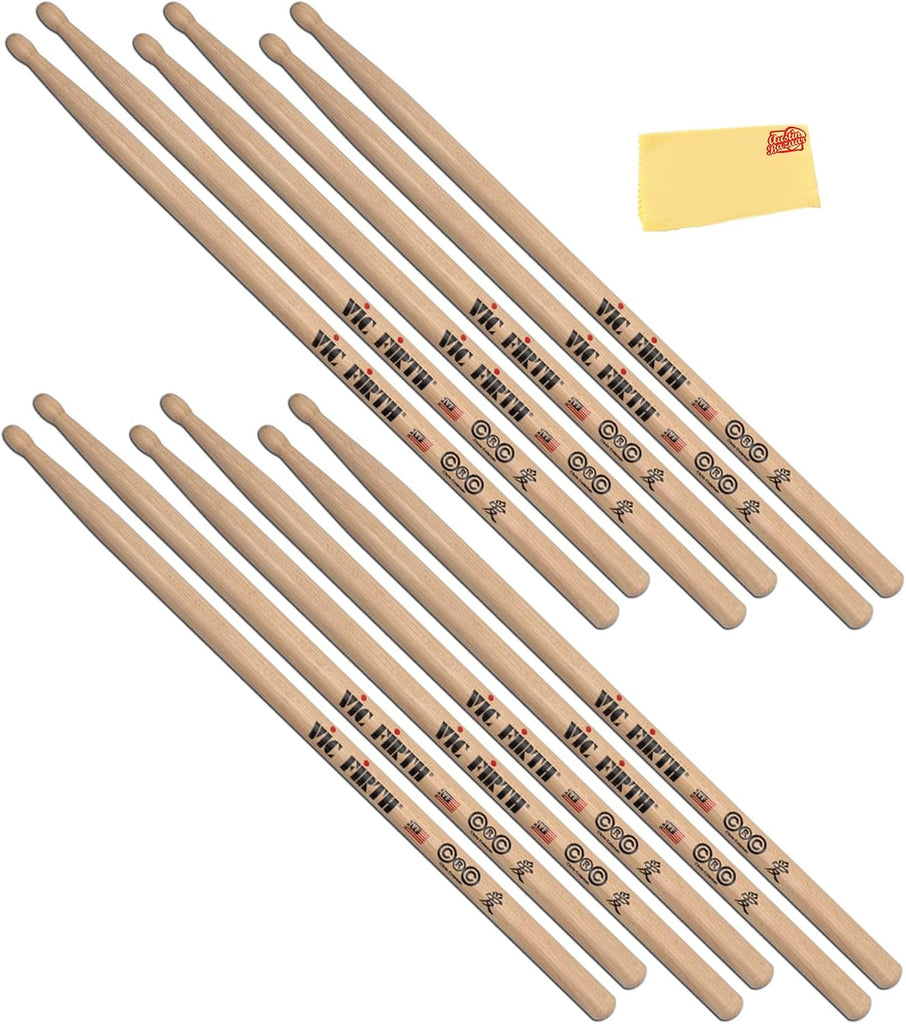 Vic Firth Signature Series Chris Coleman Drumsticks - 6‑Pack Bundle with Austin Bazaar Polishing Cloth