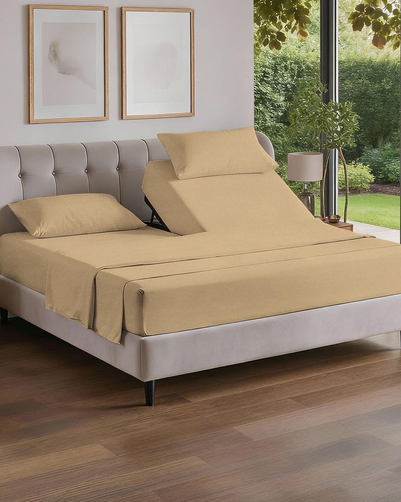 Flex Top Split Head King 4 Piece Sheet Set - Soft & Cooling - Heathered Tan