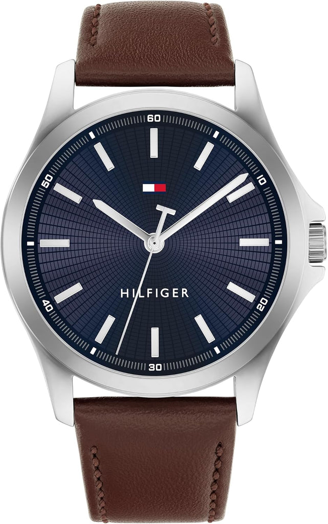 Tommy Hilfiger Men's 3H Quartz Watch, Leather Strap, Water Resistant 3 ATM, Modern Stylish Timepiece, Gift for Him, 42mm
