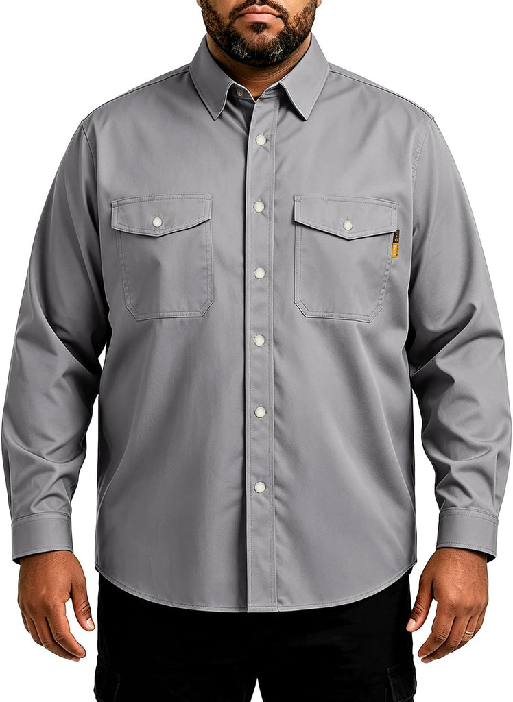 WORKWEYA Men's FR Flame Resistant Shirts 7.5oz Cotton Fire Retardant Welding Shirts NFPA 2112 Light Gray