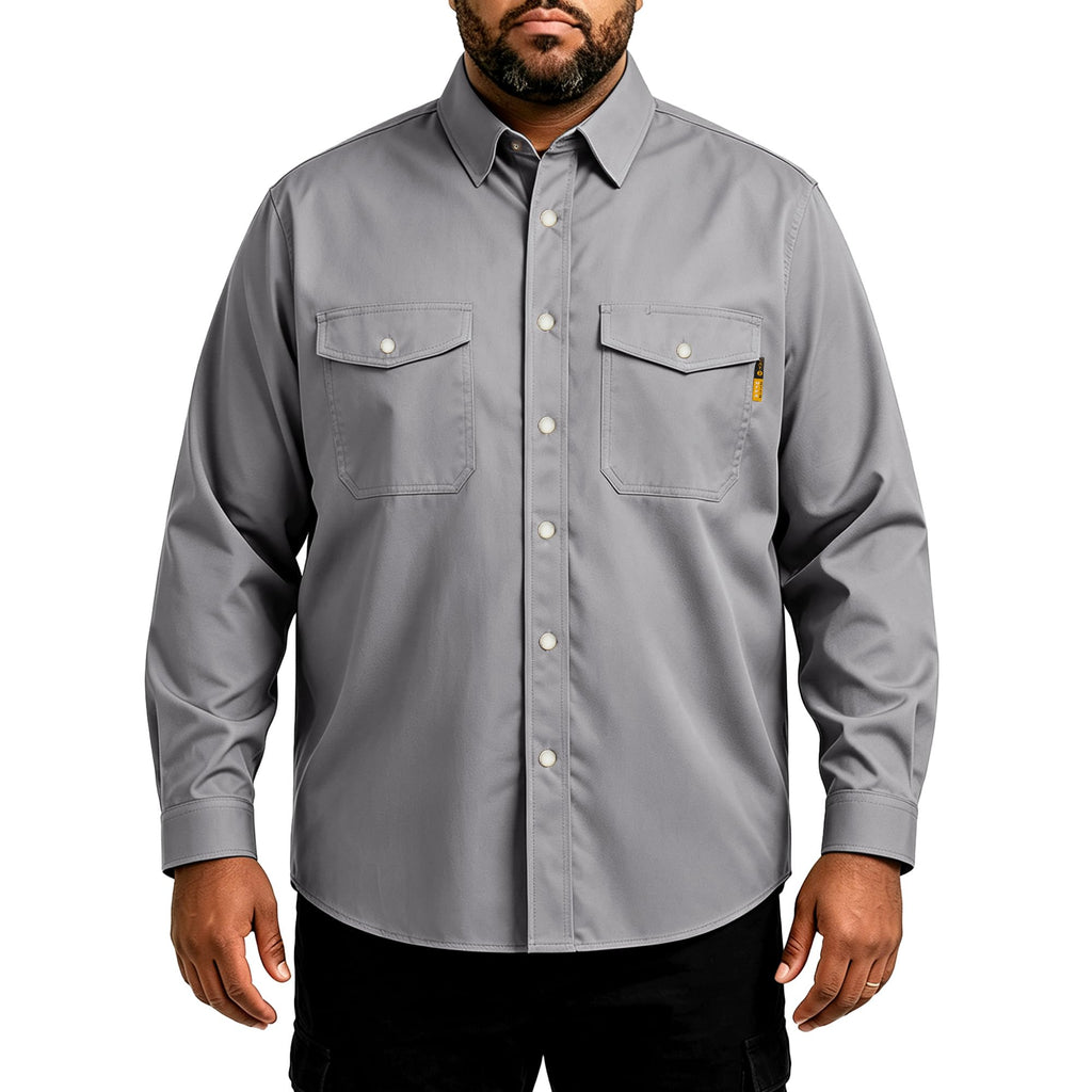 WORKWEYA Men's FR Flame Resistant Shirts 7.5oz Cotton Fire Retardant Welding Shirts NFPA 2112 Light Gray