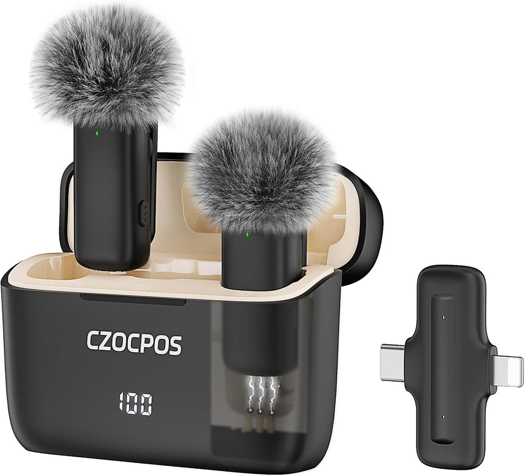 Wireless Lavalier Microphone for iPhone iPad Android with Charging Case,Lapel Mic with Noise Reduction,36H Battery Life,