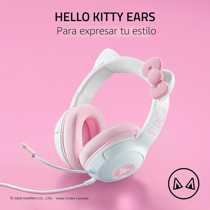 Razer Kraken Kitty V2 USB Wired Headset: Hello Kitty Ears - Chroma RGB Stream Reactive Lighting, HyperClear Cardioid Mic, 7.1 Surround Sound, Triforce 40mm Drivers - Hello Kitty Edition