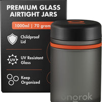 ONGROK Glass Storage Jar, 1L, Single Pack, UV Herb/Spice Jar with Child Resistant Lid, Color-Coded Glass Containers Air