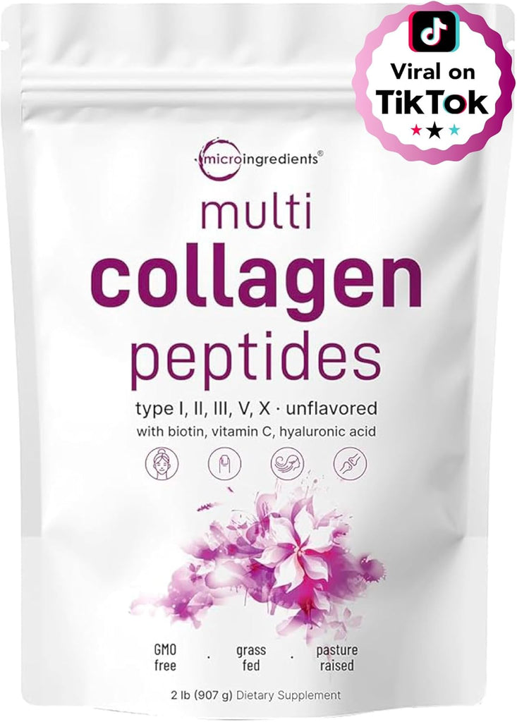 Micro Ingredients Multi Collagen Peptides Powder, 2lb (82 Servings) - 2 Pound (Pack of 1)