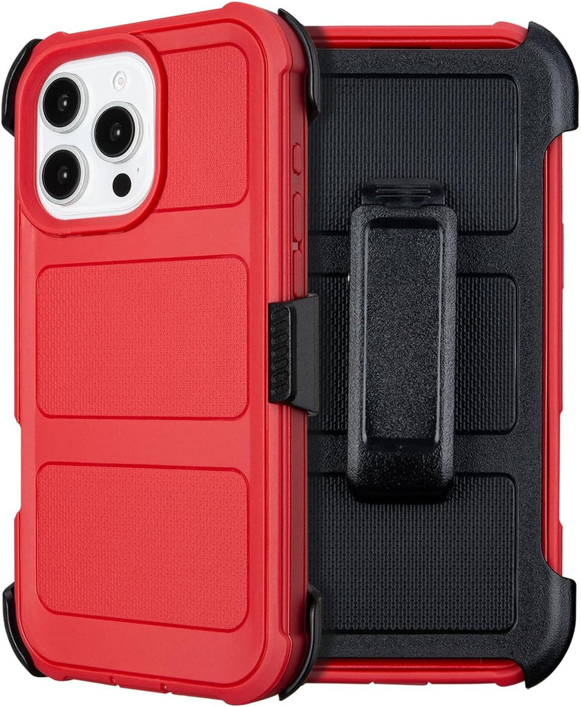 Saiboro for iPhone 16 Pro Max Case with Belt Clip Holster Red