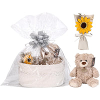 Sea Team Woven Cotton Rope Gift Basket with Gift Bags & Ribbons, Optional Stuffed Bear & Sunflower, Baby Shower Present,