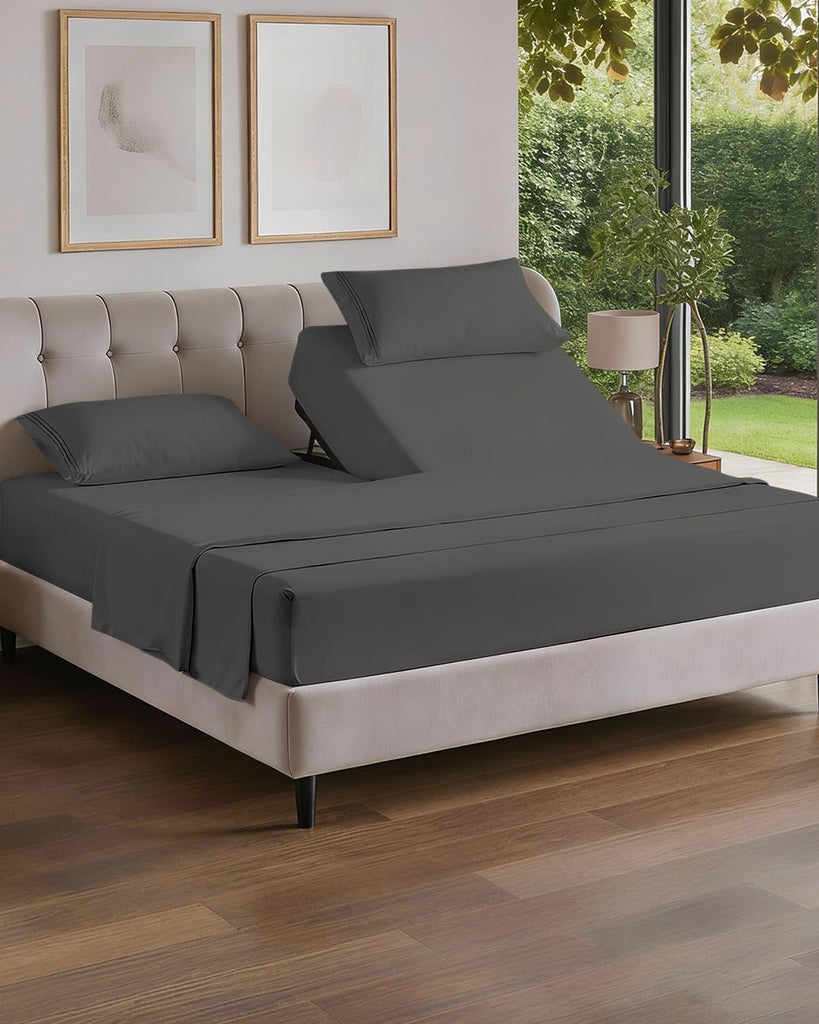 Flex Top Split Head King 4 Piece Sheet Set - Soft & Breathable - Charcoal