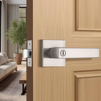Tinewa Privacy Square Brushed Nickel Door Handles Interior, Keyless Door Knobs for Bedroom/Bathroom, Reversible for Left