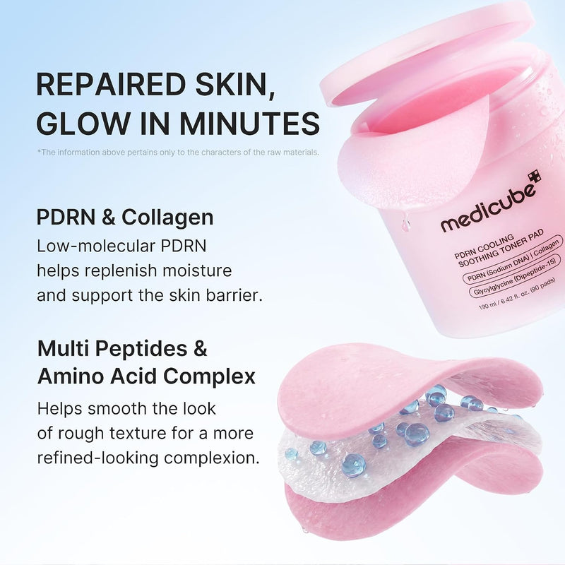 medicube PDRN Cooling Soothing Toner Pads, Hydrating Facial Pads, 90 Pads