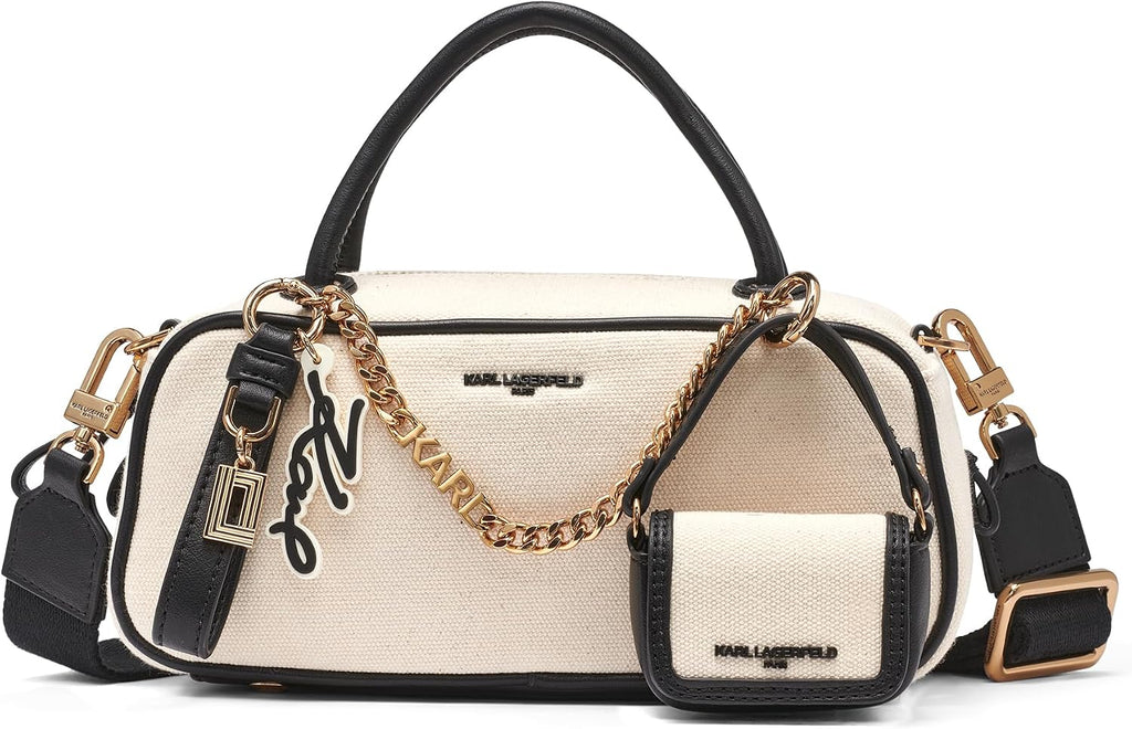 KARL LAGERFELD Paris Women's Zaylia Crossbody Bag, Natural/Black, One Size