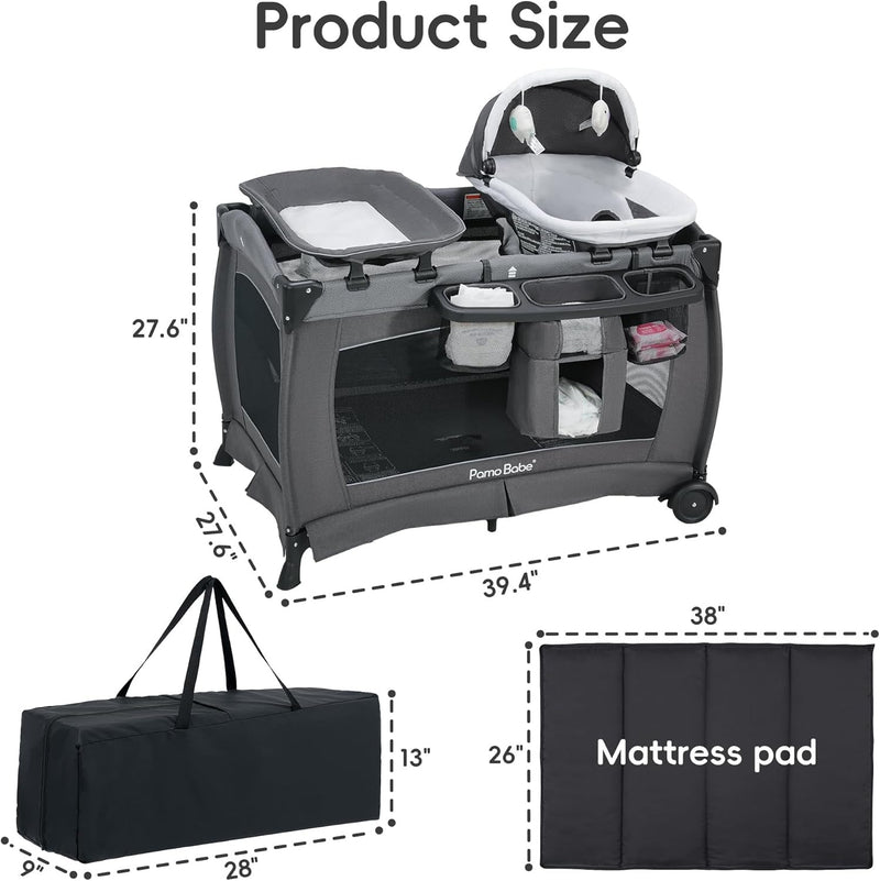 Pamo babe Pack and Play 4-in-1 Baby Playard with Bassinet & Changing Table