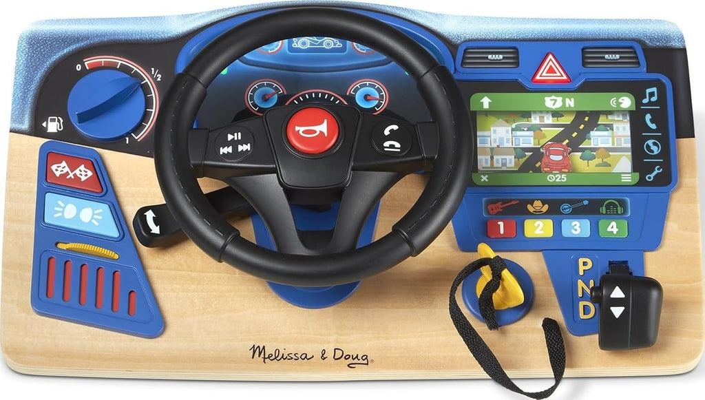 Melissa & Doug Vroom & Zoom, Interactive Wooden Dashboard, Racing Car Steering Wheel Toy, Lights & Sounds, Preschool Lea