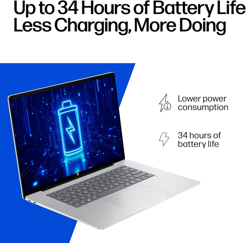 HP OmniBook 5 16 inch Next Gen AI PC, 2K Display, Snapdragon X X1-26-100, 16 GB RAM, 512 GB SSD, Qualcomm Adreno GPU, Windows 11 Home, Glacier Silver, 16-fb0299nr