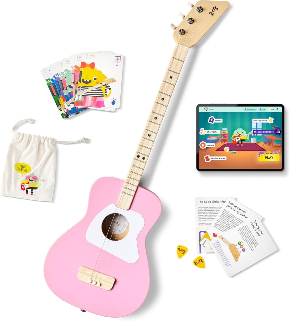 Loog Pro Acoustic kids Guitar 3-strings Ages 6+ Learning App and Lessons Included
