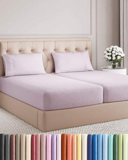Split King Size 5 Piece Sheet Set - Breathable & Cooling - Light Lavender