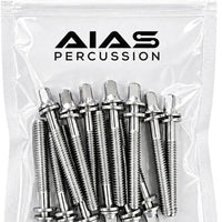 AIAS 3 1/2 Inch (89mm) Chrome Plated Drum Tension Rods 12 Pack with Washers | Replacement Tuning Screws for Snare and To