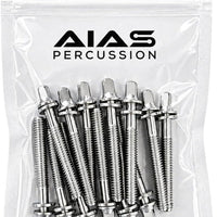 AIAS 2 3/4 Inch (70mm) Chrome Plated Drum Tension Rods 12 Pack with Washers | Replacement Tuning Screws for Snare and To
