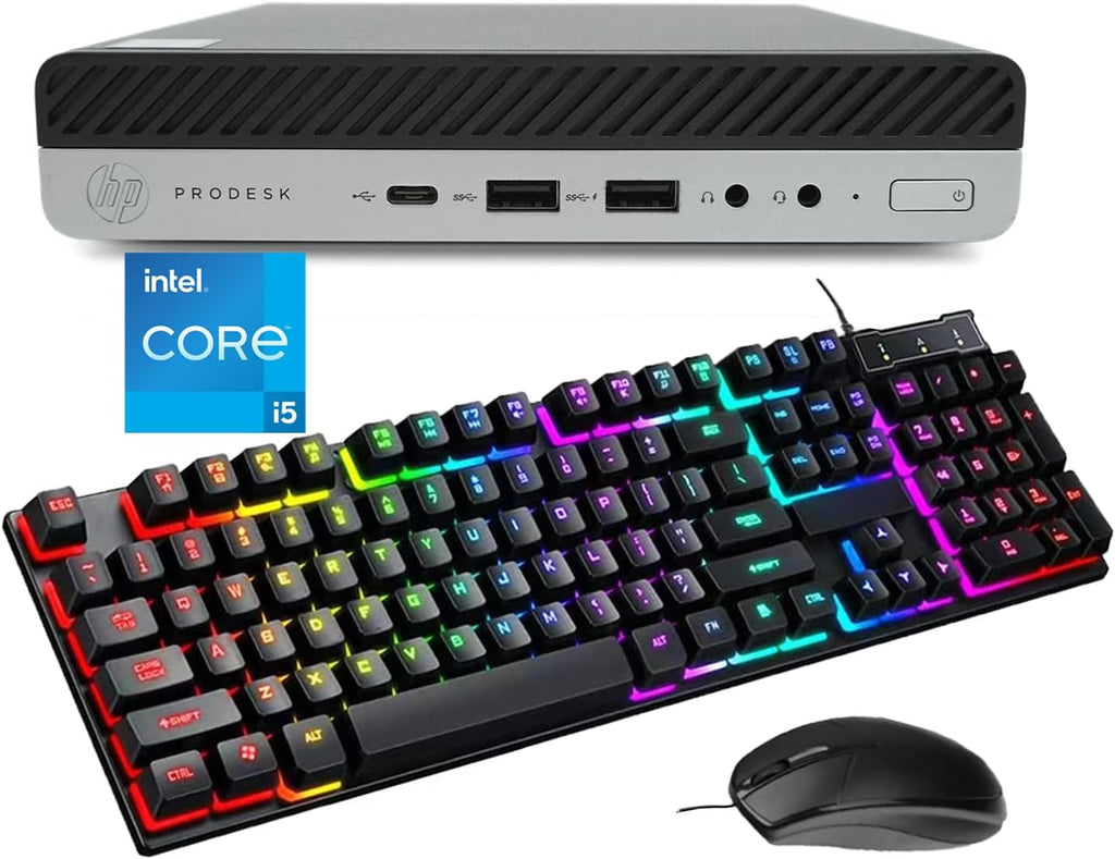HP Prodesk 600 G3 Mini Desktop Computer PC, Core 6th Gen i5-6500T 3.1GHz, 16GB RAM, 256GB SSD, Wired RGB Keyboard, WiFi,