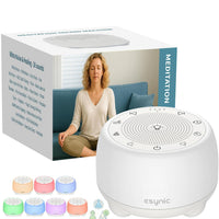 eSynic Portable Tibetan Singing Bowl Electronic-38 Sounds Rechargeable White Noise Machine with 7 Lights & 30h playback-