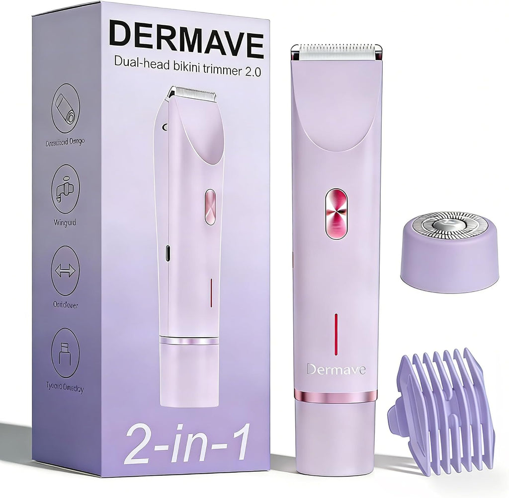 Dermave Bikini Shaver - Cordless Electric Wet & Dry Dual-Head Shaver, Washable, Ceramic Blades, USB Rechargeable, Travel