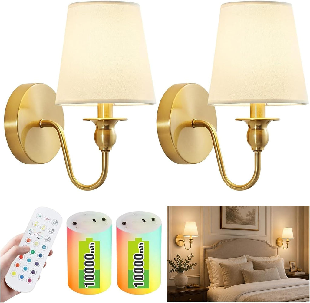 Battery Operated Wall Sconce Set of 2,Wireless Wall Sconces with 10000 mAh,RGB Rechargeable Sconces with Remote,Cordless