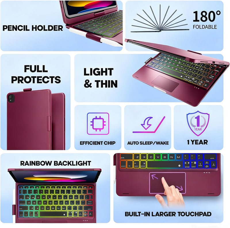 Funda con Teclado NOKBABO para iPad 10/11 (A16) y Air 11" (M4/M3/M2) - Frambuesa