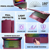 Funda con Teclado NOKBABO para iPad 10/11 (A16) y Air 11" (M4/M3/M2) - Frambuesa