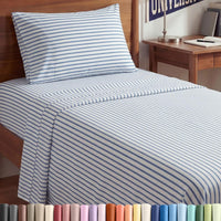 Twin XL 3 Piece Sheet Set - College Dorm Room Essentials - Blue Stripes