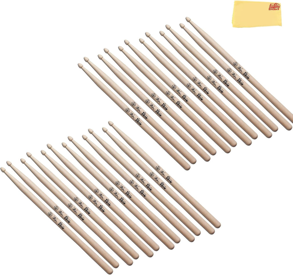Vic Firth Signature Series Danny Carey Drumsticks - 12-Pack Bundle with Austin Bazaar Polishing Cloth