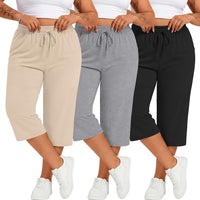 Neer 3 Pack Women's Plus Size Cotton Capris, 3-Color, XX-Large