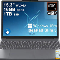Lenovo IdeaPad Slim 3 Business Laptop | 15.3" WUXGA IPS Anti-Glare Touchscreen | AMD 8-core Ryzen 7 170 | 16GB DDR5 1TB