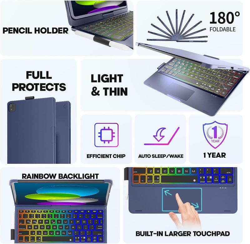Funda con Teclado NOKBABO para iPad 10/11 (A16) y Air 11" (M4/M3/M2) - Azul Rey