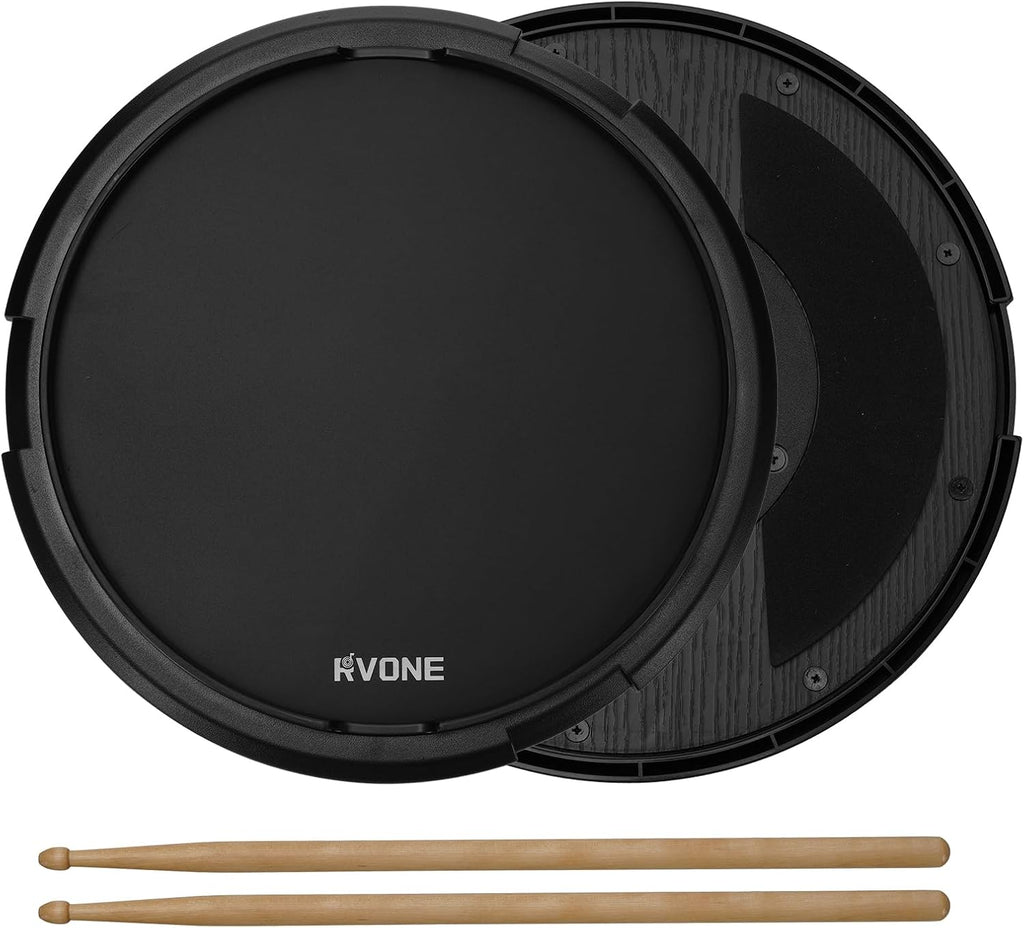 RVONE 12 Inch Practice Drum Pad, 800 Steel Beads for Snare Feel, Black