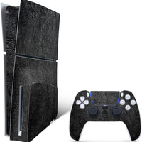 MightySkins Skin Compatible with Playstation 5 Slim Disk Edition Bundle - Black Leather | Protective, Durable, and Uniqu