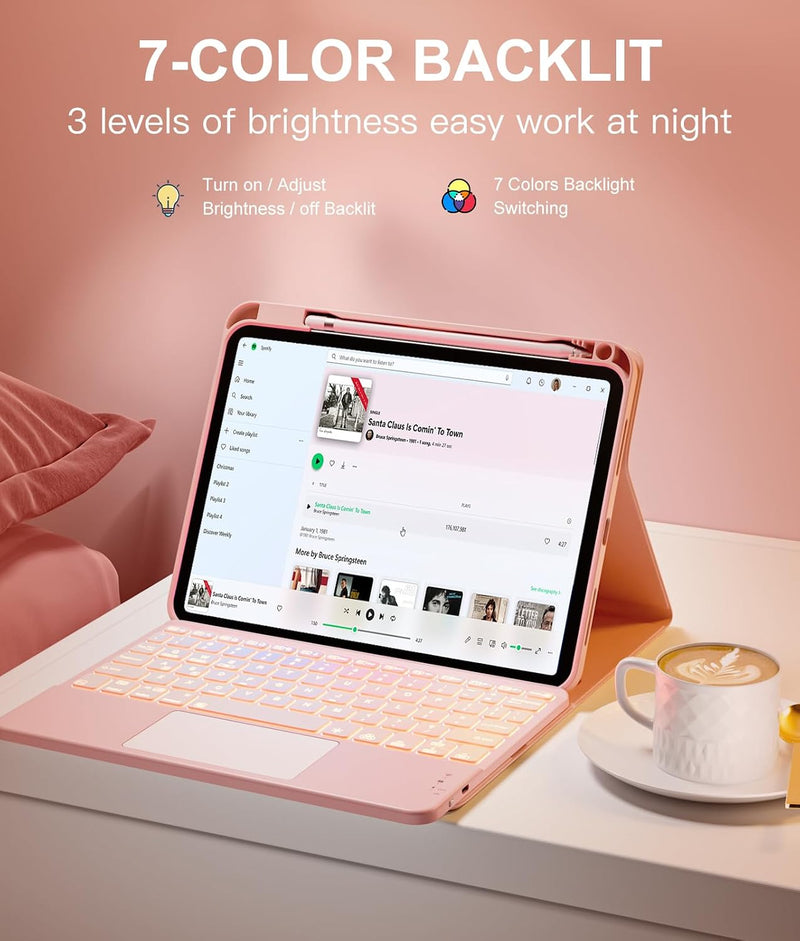 Funda con Teclado Harvopu para iPad 11" (A16) / iPad 10.ª Gen - Rosa Claro