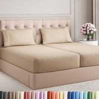 Split King Size 5 Piece Sheet Set - Breathable & Cooling Sheets - Cream