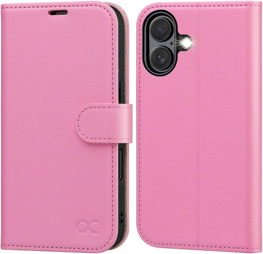 OCASE for iPhone 16 Wallet Case, Card Holder, Pink