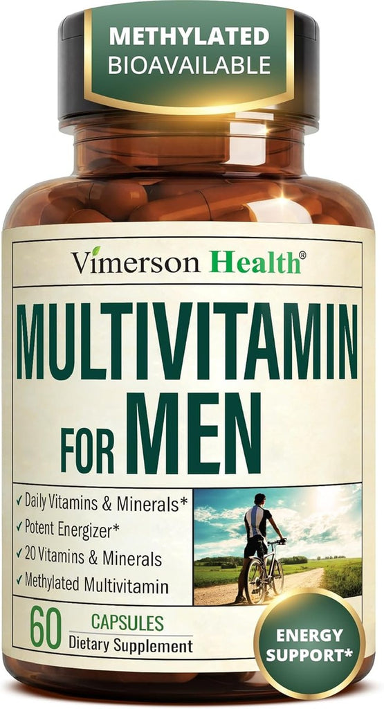 Visita la tienda de Vimerson Health Suplemento multivitamínico multimineral diario para hombres - Vitaminas A, C, E, D, B1, B2, B3, B5, B6, B12. Magnesio, biotina, espirulina, zinc. Antioxidante completo, energía e inmunológica. 60 cápsulas