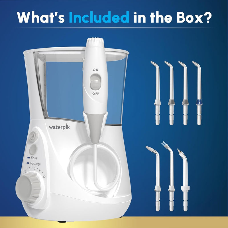Waterpik Aquarius - Hilo dental de agua para limpieza de dientes, encías, brackets, cuidado dental, energía eléctrica con 10 configuraciones, 7 puntas para múltiples usuarios y necesidades