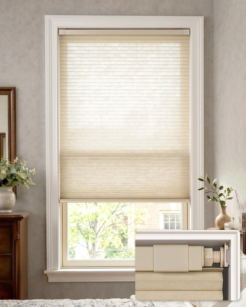 LazBlinds No Drill Light Filtering Cellular Shades, 28" W x 48" H, Beige