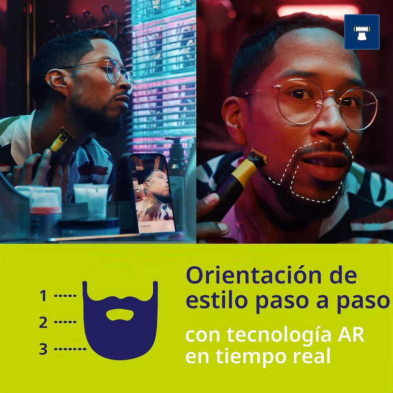 Philips Norelco OneBlade 360 con conectividad híbrida cara + cuerpo, recortadora eléctrica de barba, afeitadora y peluquería corporal con tecnología de cuchillas 360, hoja 1 x 360, peine 5 en 1, estuc