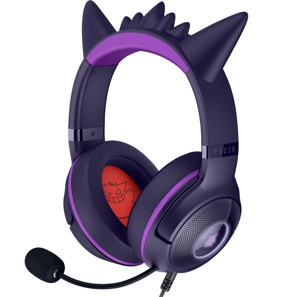 Razer Kraken Kitty V2 USB Wired Headset: Gengar Spikes - Stream Reactive Lighting - HyperClear Cardioid Mic - 40 mm Drivers - 7.1 Surround Sound - Comfortable Ear Cushions - Pokemon Gengar Edition
